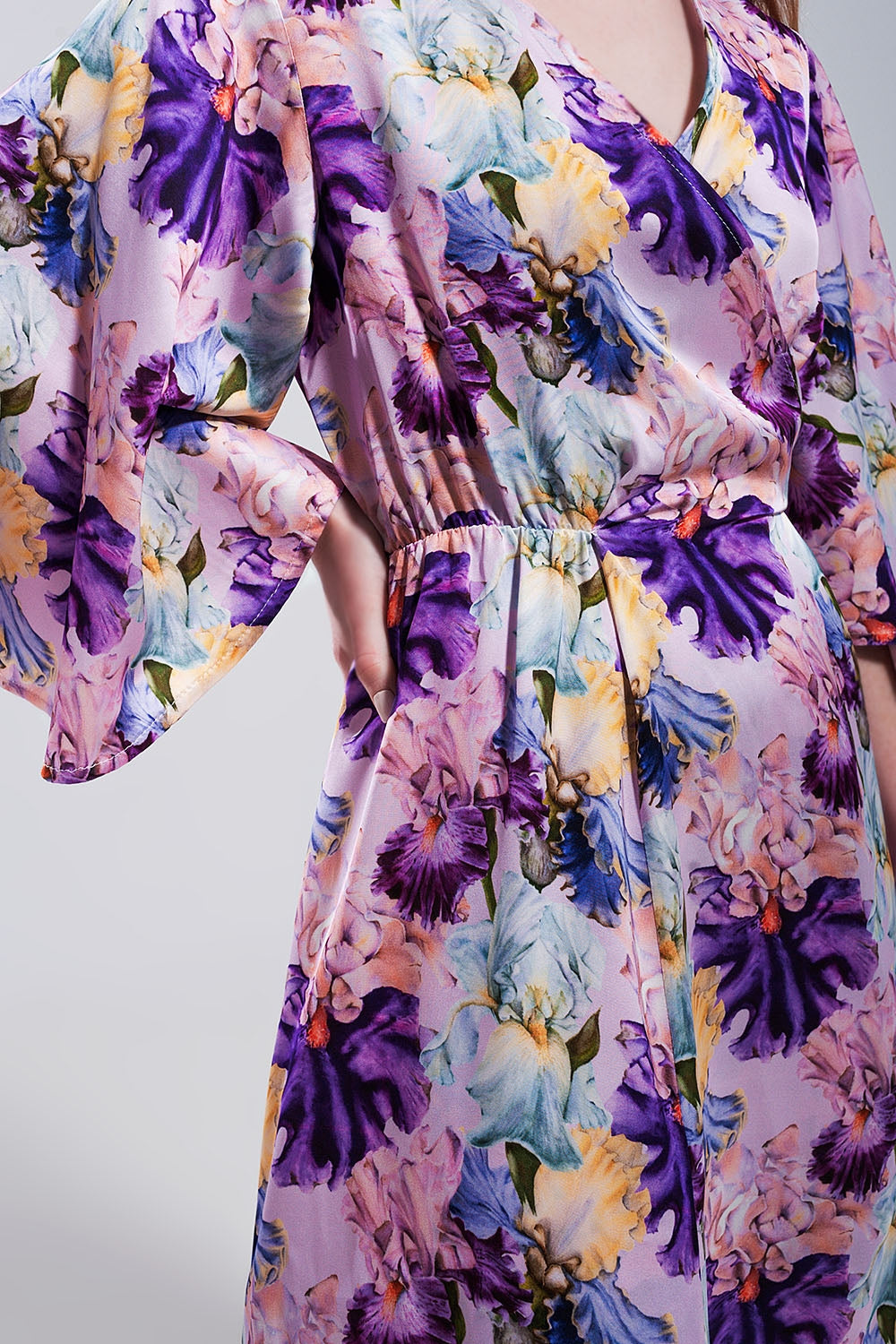 Flutter sleeve maxi dress in purple floral print - dress