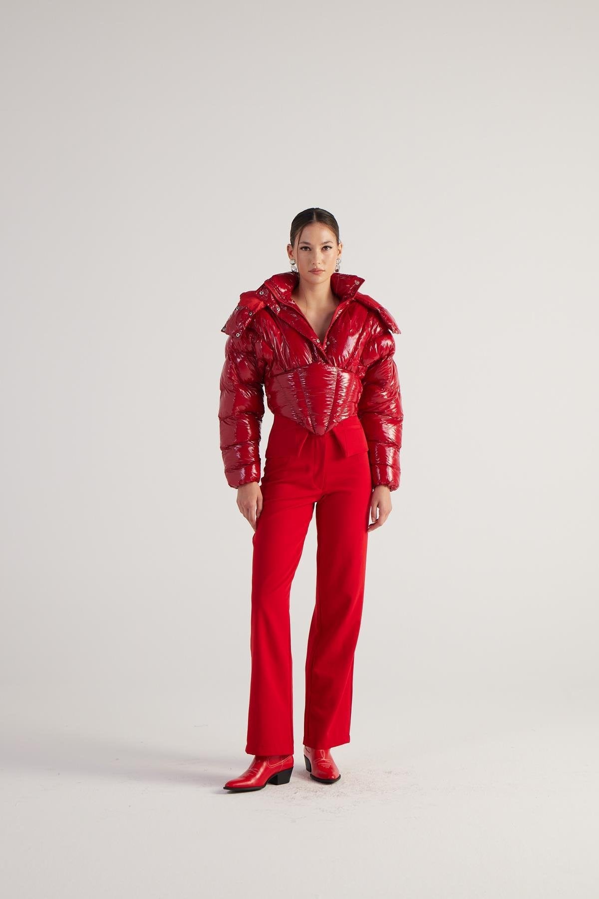 Aida Red Puffer Hooded Jacket - Jackets & Blazers