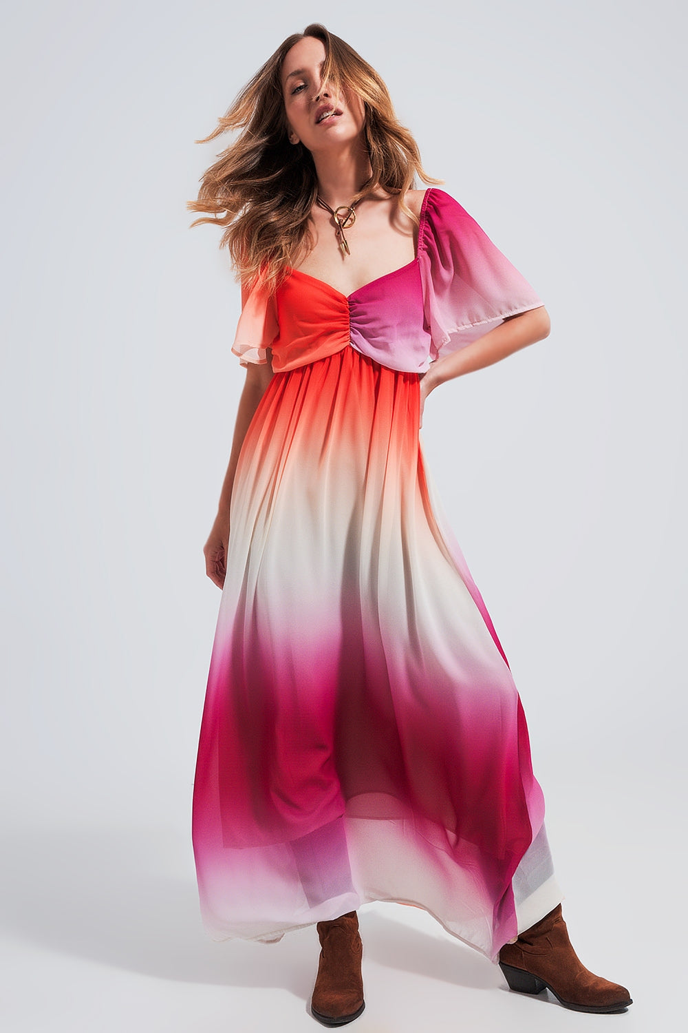Ombre sweetheart maxi dress in fuchsia - dress