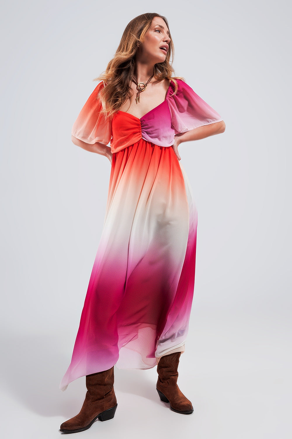 Ombre sweetheart maxi dress in fuchsia - dress