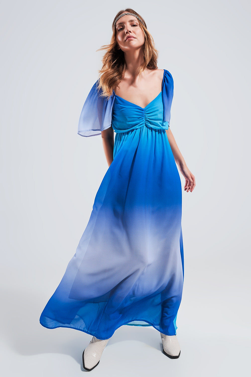 Robe longue ombrée sweetheart bleue