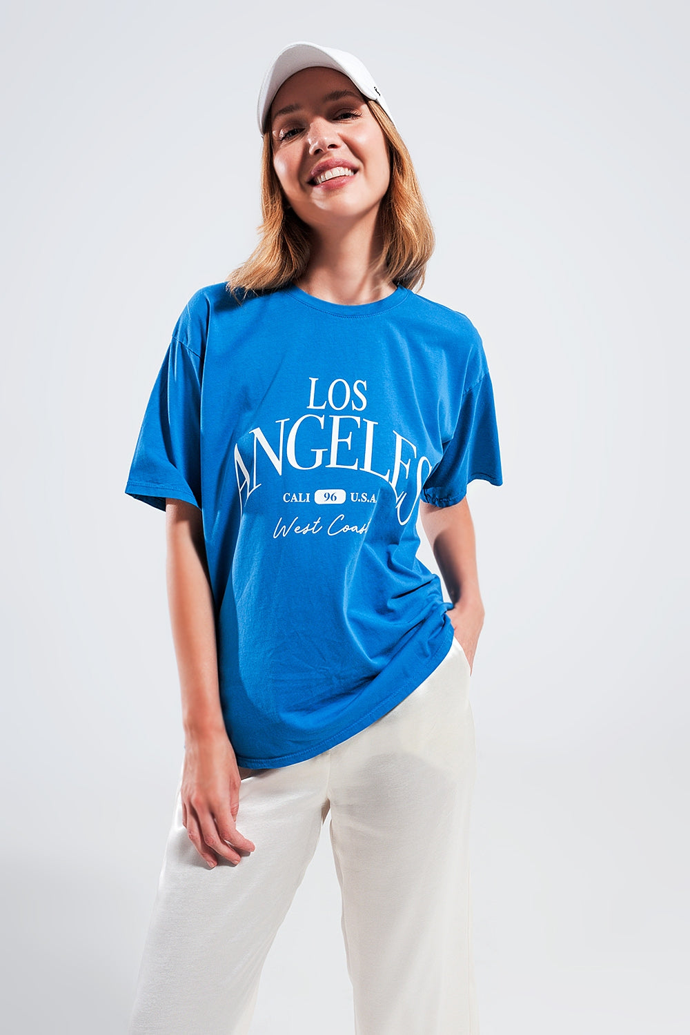 Los Angeles slogan t shirt in blue - top
