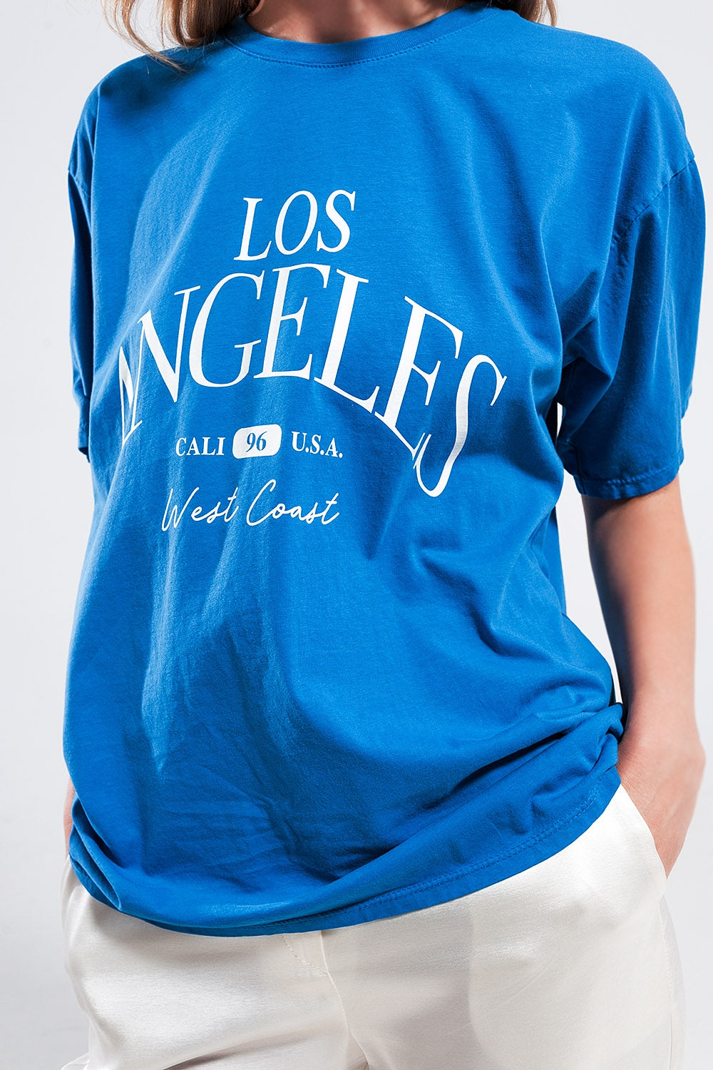Los Angeles slogan t shirt in blue - top
