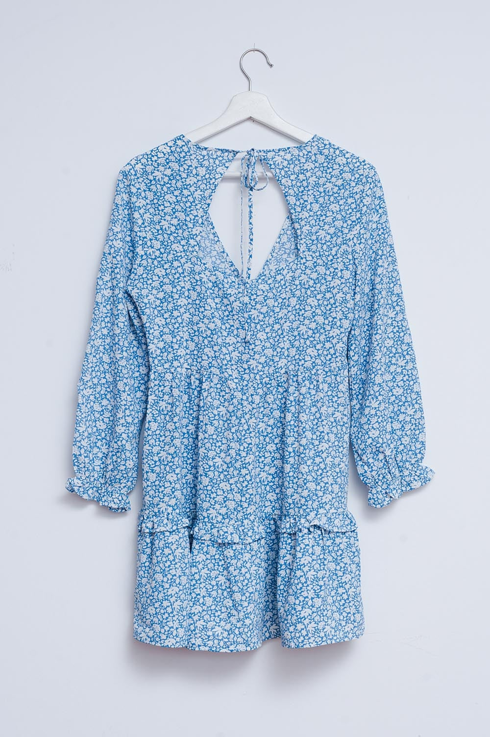 Open back mini tea dress in blue floral - dress