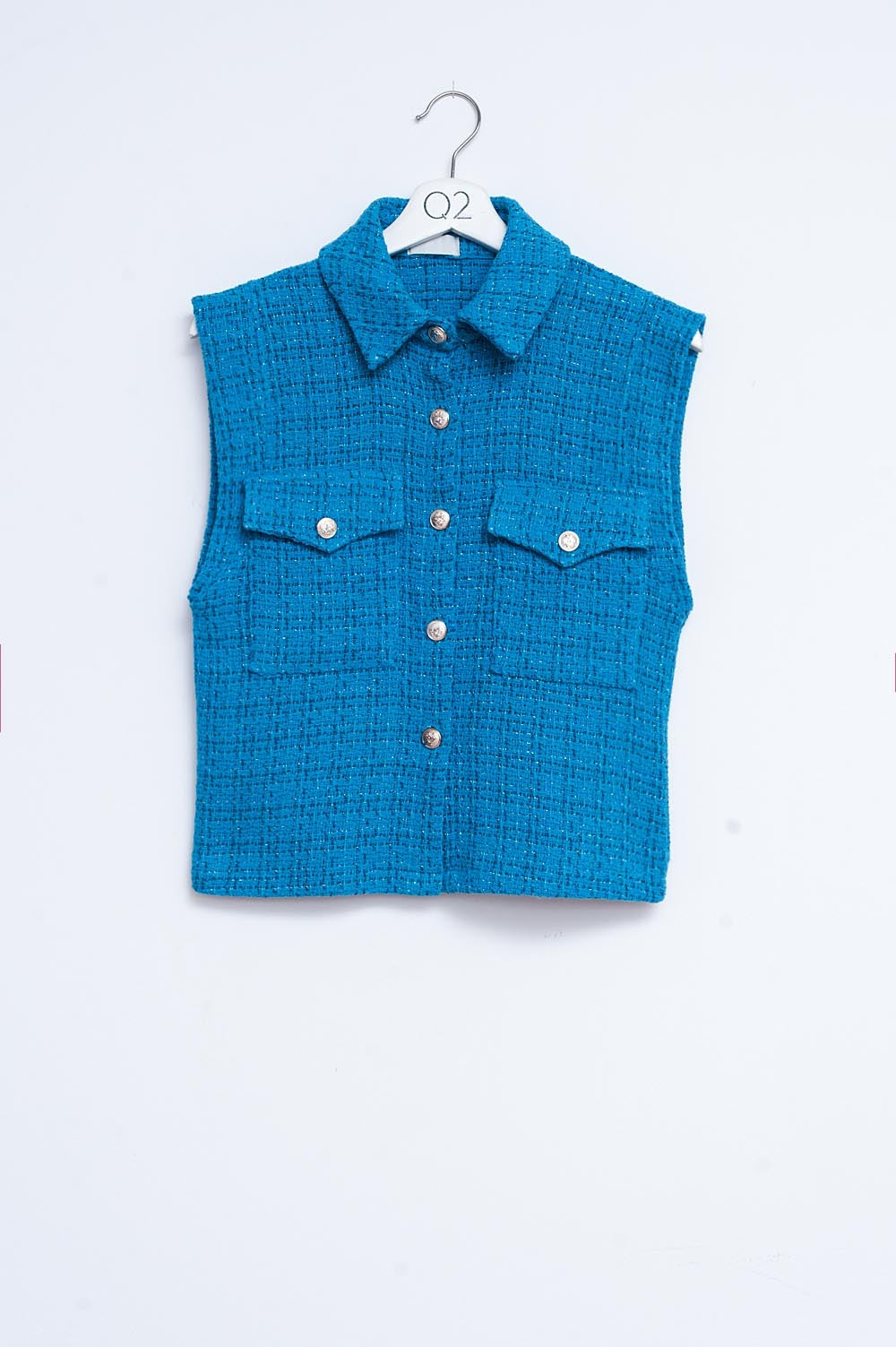 Tailored suit waistcoat in blue boucle