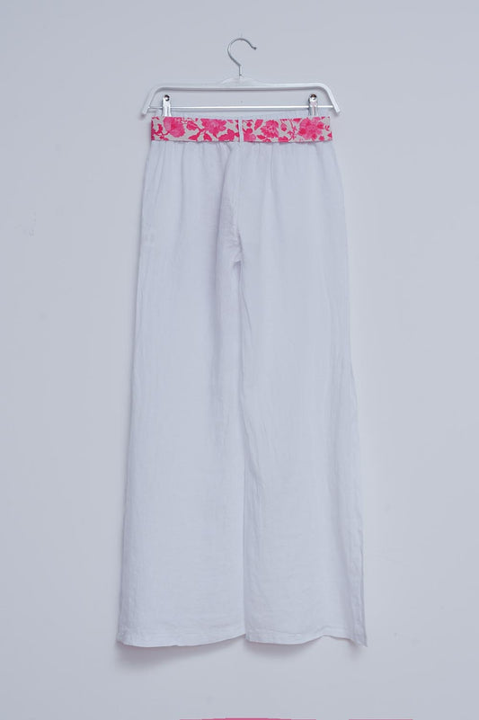 Linen Wide leg pants with side splits in white - trousers
