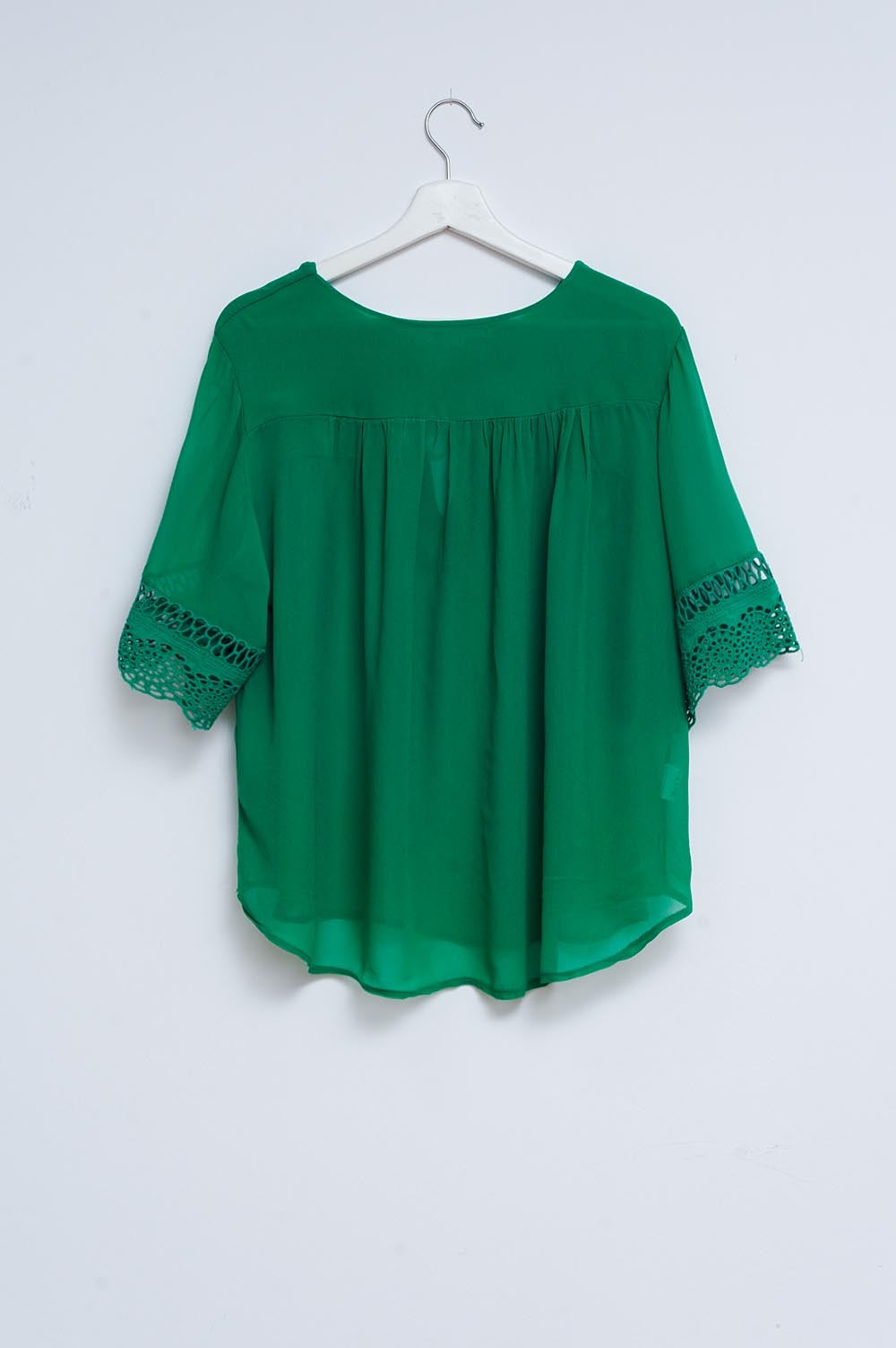 Broderie tie front blouse in green - Shirts