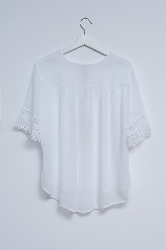 Broderie tie front blouse in white - Shirts