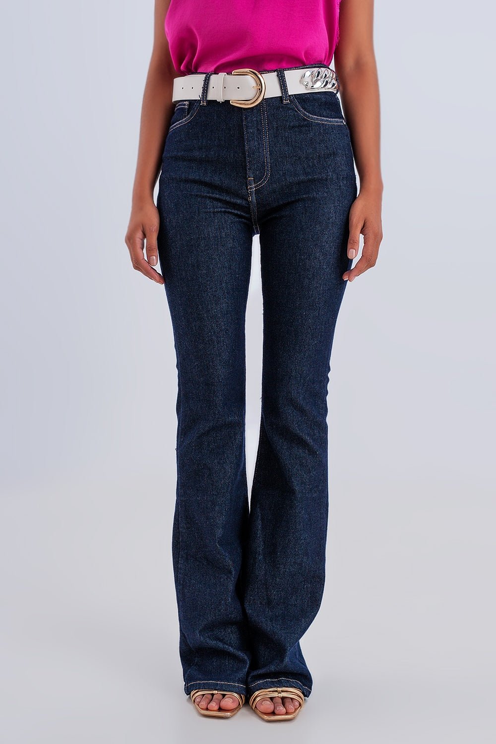 Jean évasé taille haute en denim brut