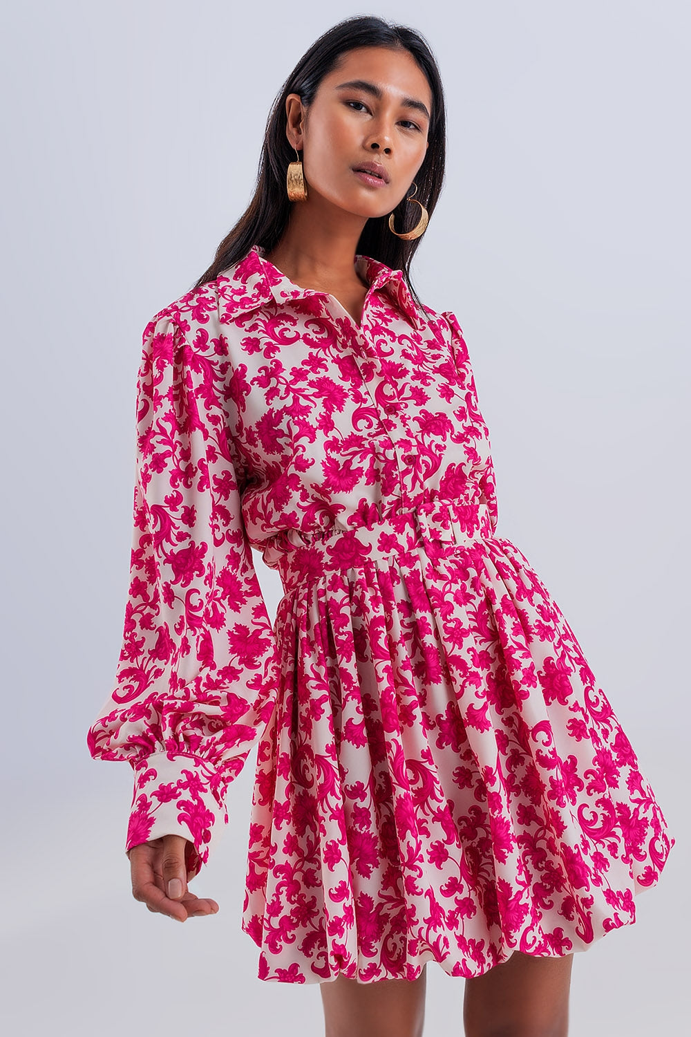 Mini smock dress in fuchsia vintage floral - dress