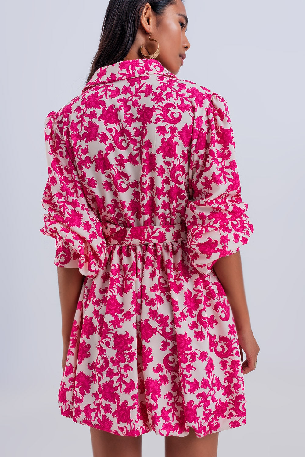 Mini smock dress in fuchsia vintage floral - dress