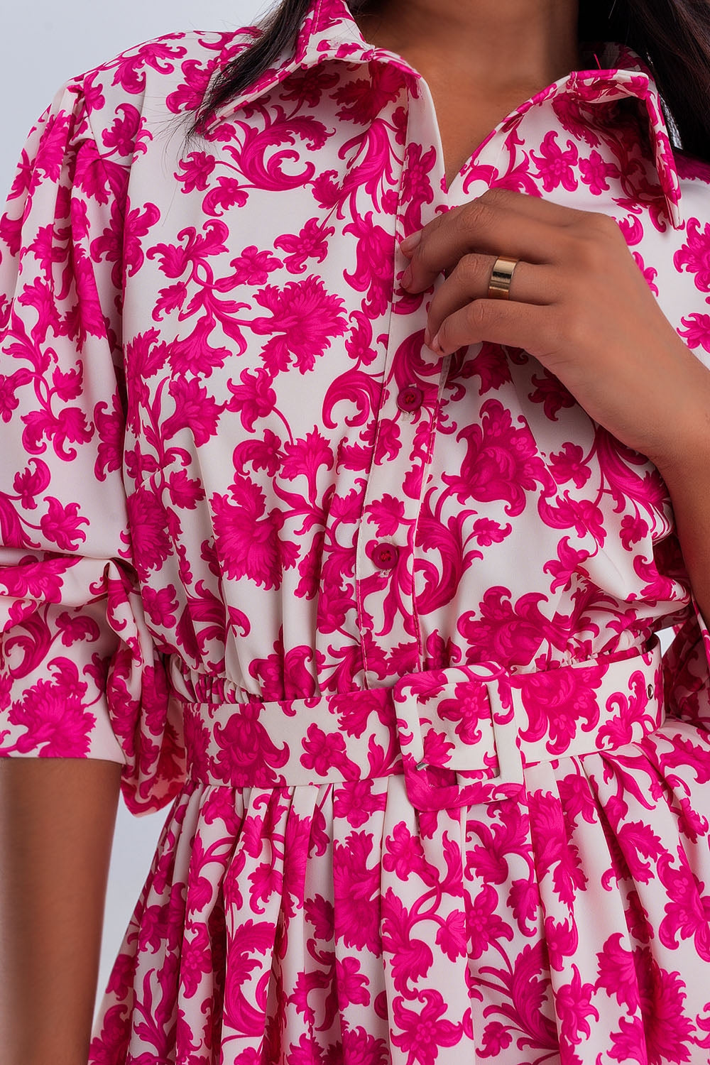 Mini smock dress in fuchsia vintage floral - dress