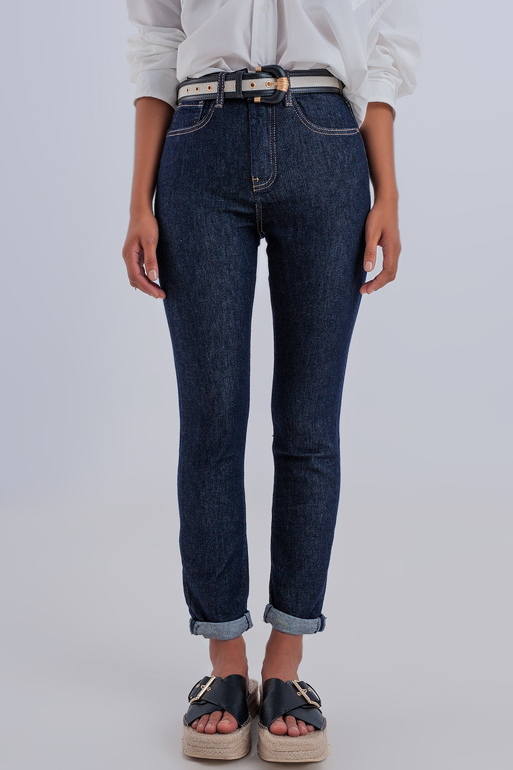 High waisted basic jean in dark blue - Denim