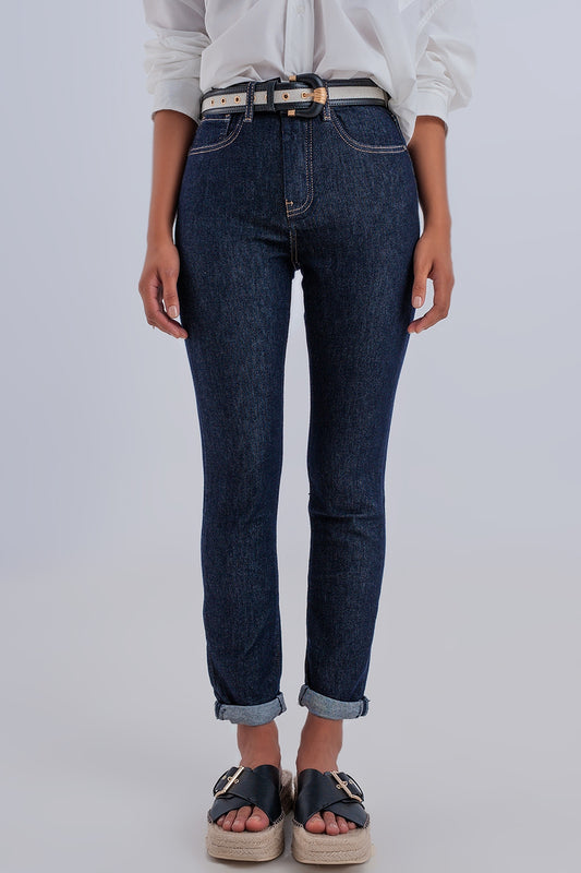 High waisted basic jean in dark blue - Denim