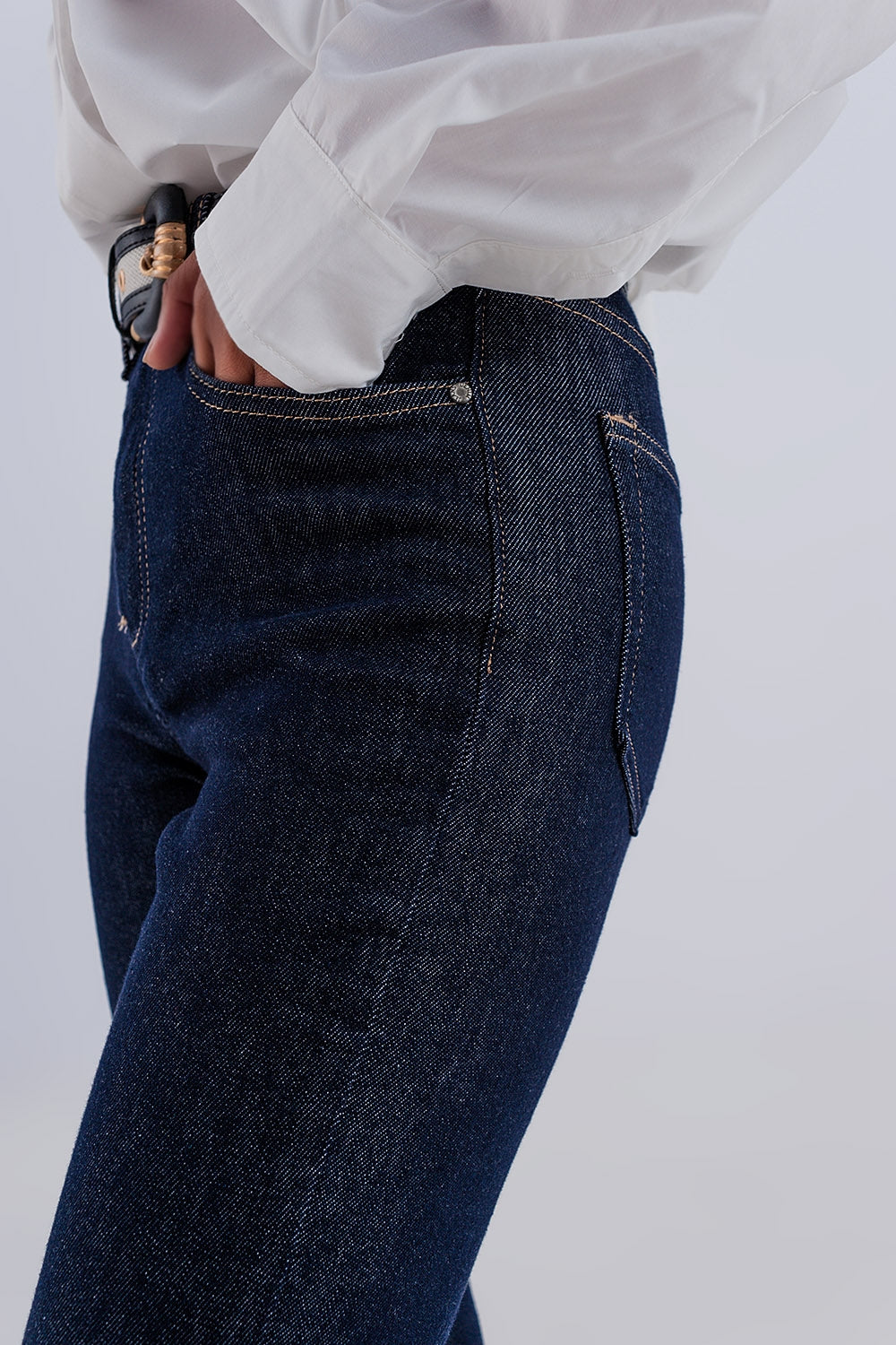 High waisted basic jean in dark blue - Denim