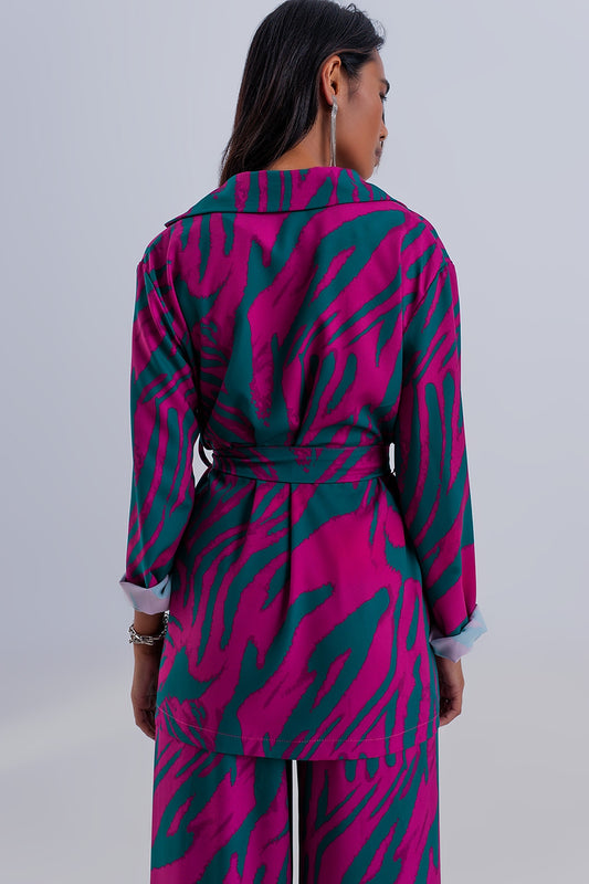 Belted blazer in green animal print - blazer