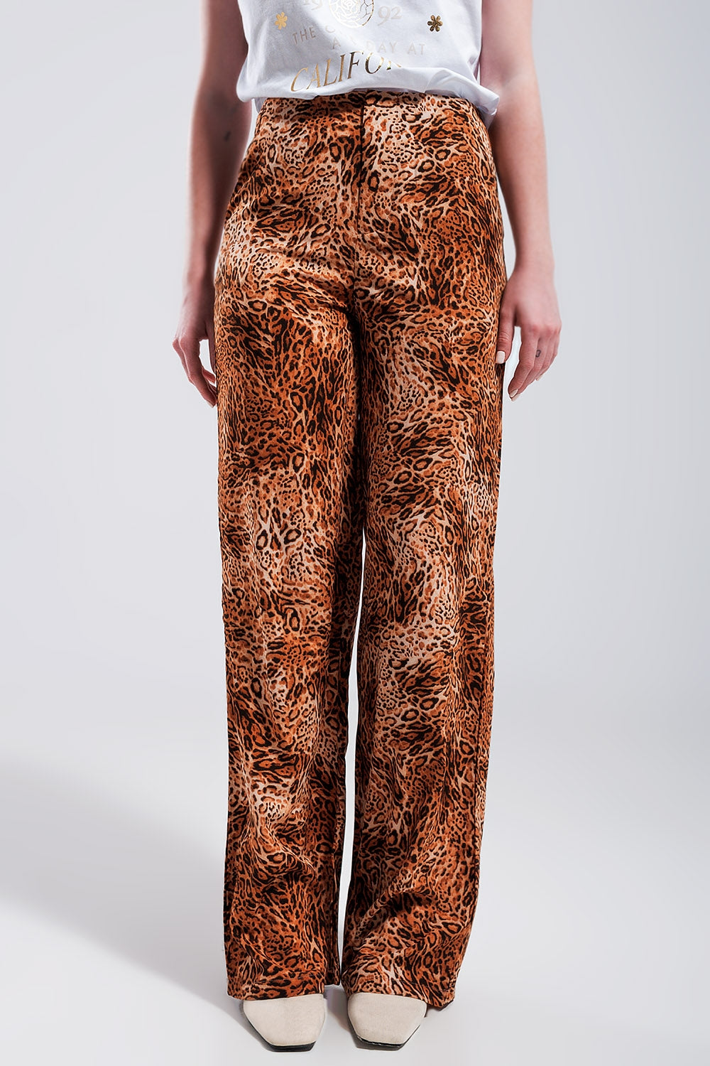 Leopard print wide leg pants in Brown - trousers
