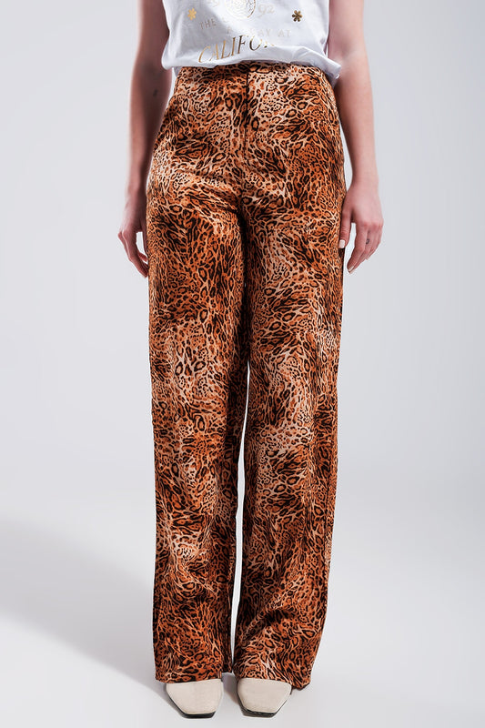 Leopard print wide leg pants in Brown - trousers
