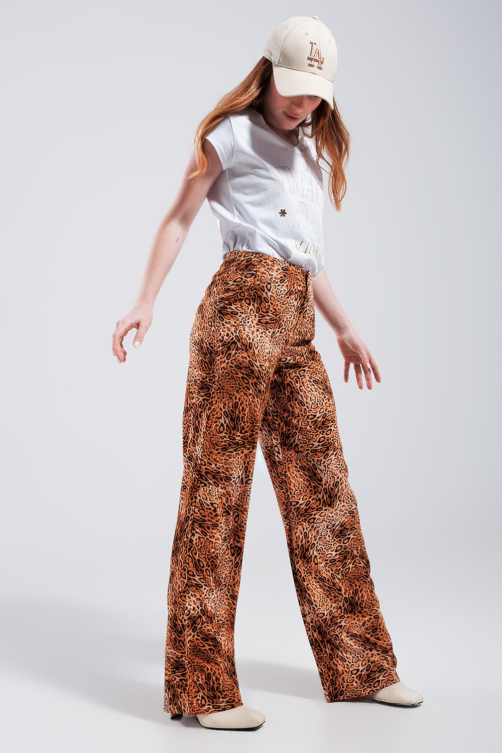 Leopard print wide leg pants in Brown - trousers