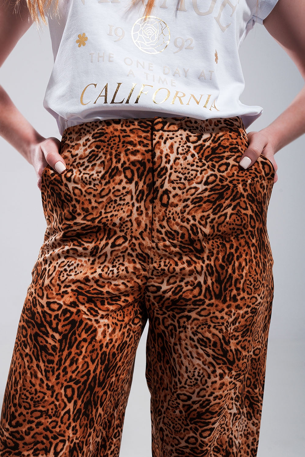 Leopard print wide leg pants in Brown - trousers
