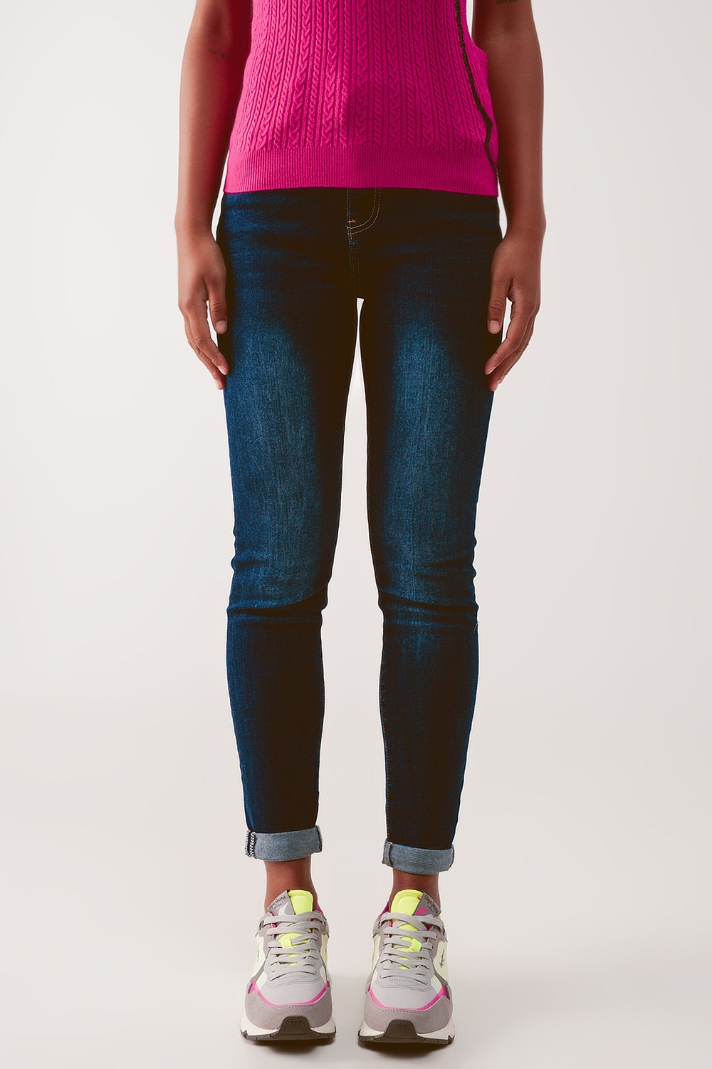 High waist skinny jeans in dark wash blue - Denim