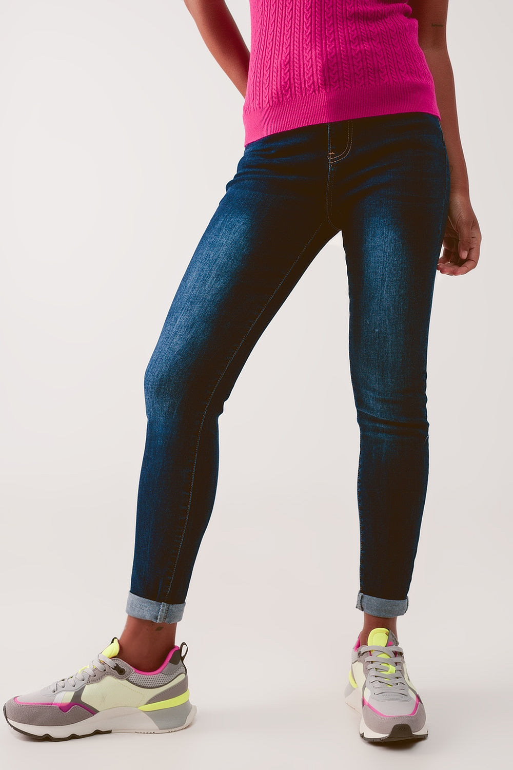 High waist skinny jeans in dark wash blue - Denim