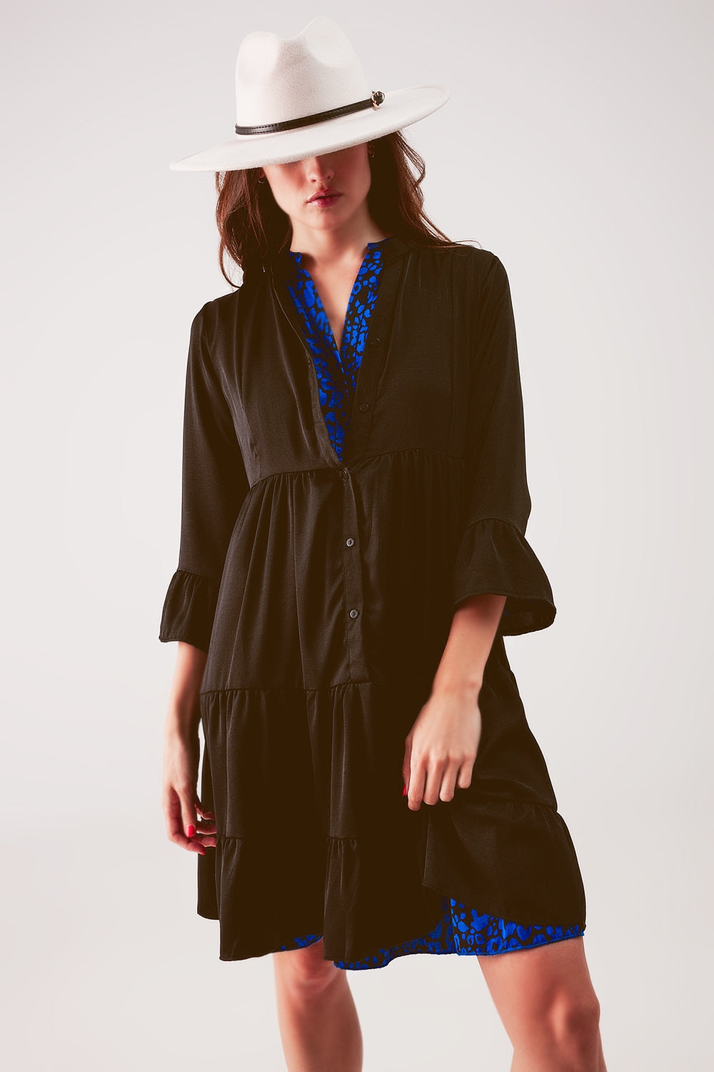 Tiered smock mini dress in black - dress