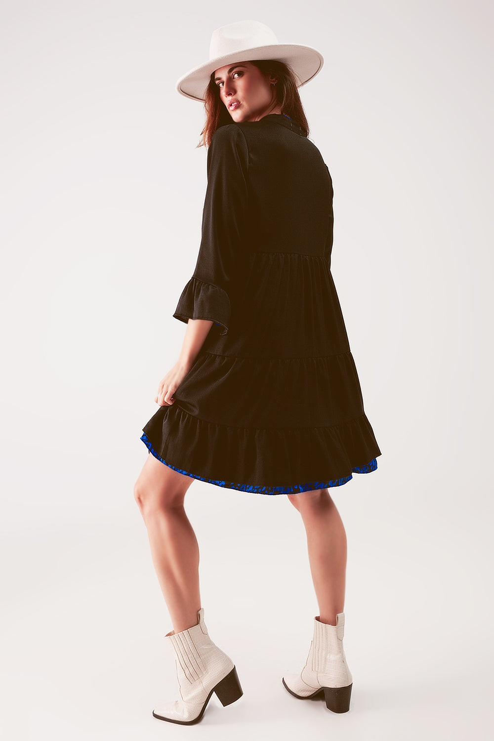 Tiered smock mini dress in black - dress