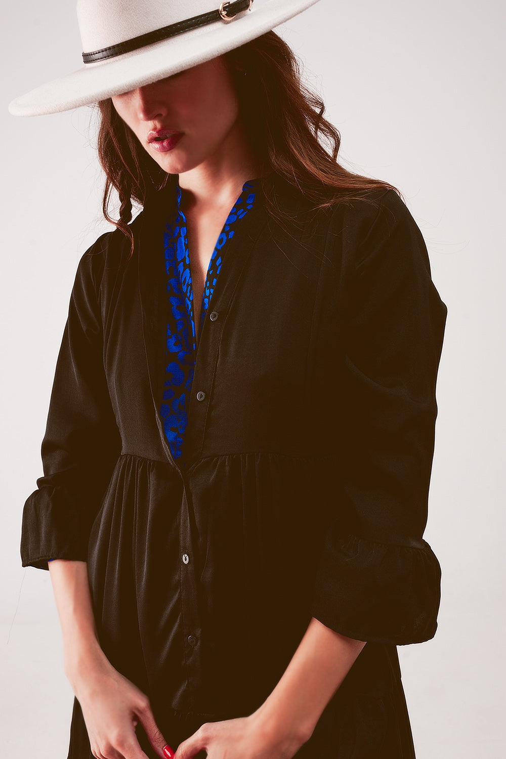 Tiered smock mini dress in black - dress