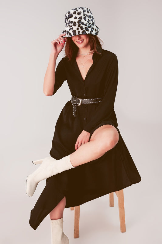 Slouchy plunge shirt maxi dress in black - dress