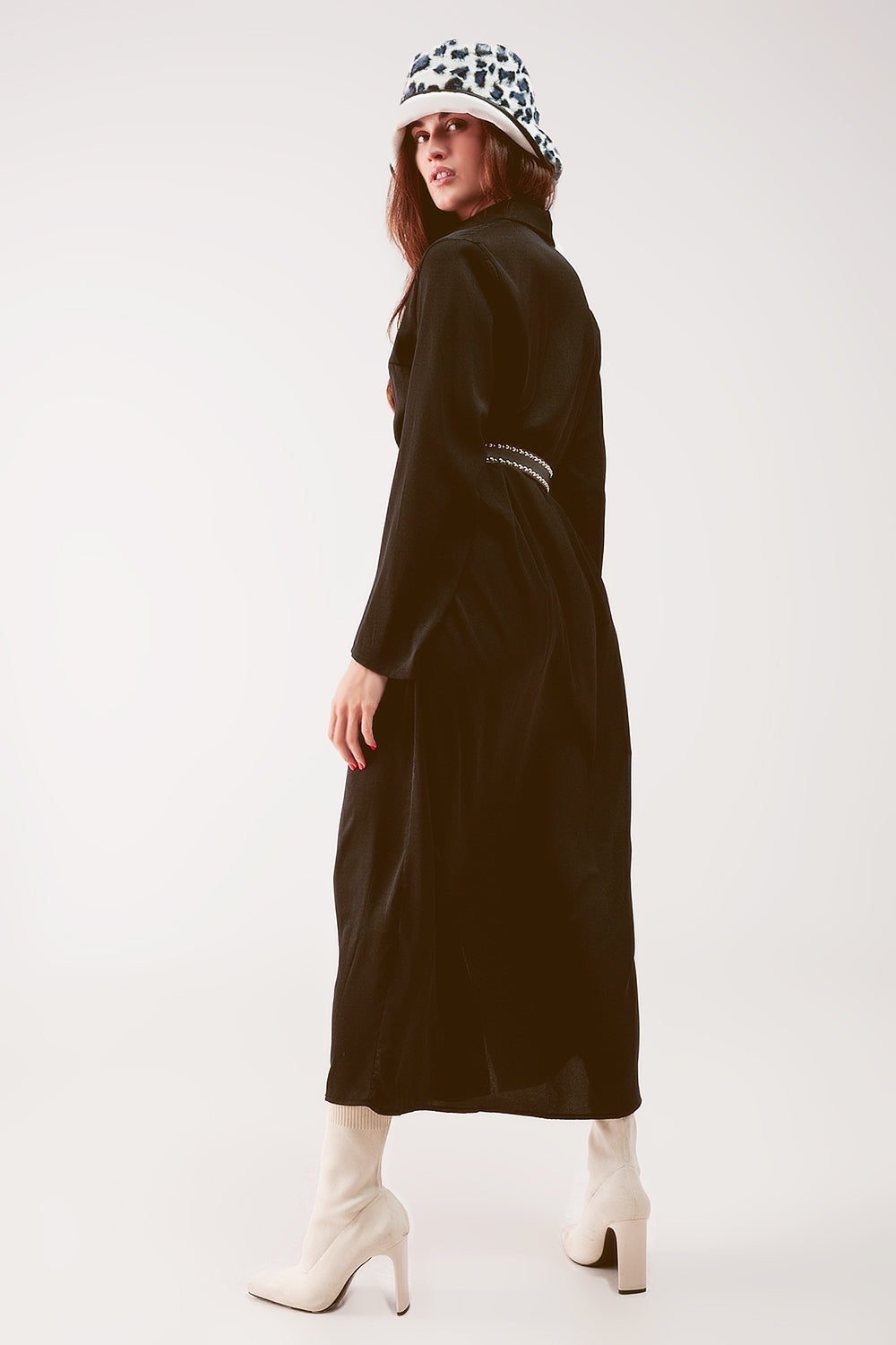Slouchy plunge shirt maxi dress in black - dress