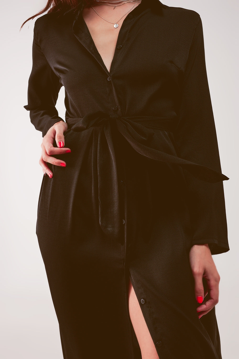 Slouchy plunge shirt maxi dress in black - dress