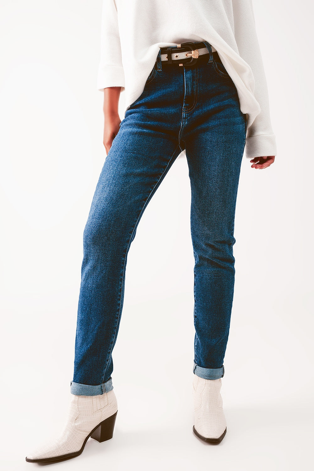 High waisted skinny jeans in mid wash - Denim