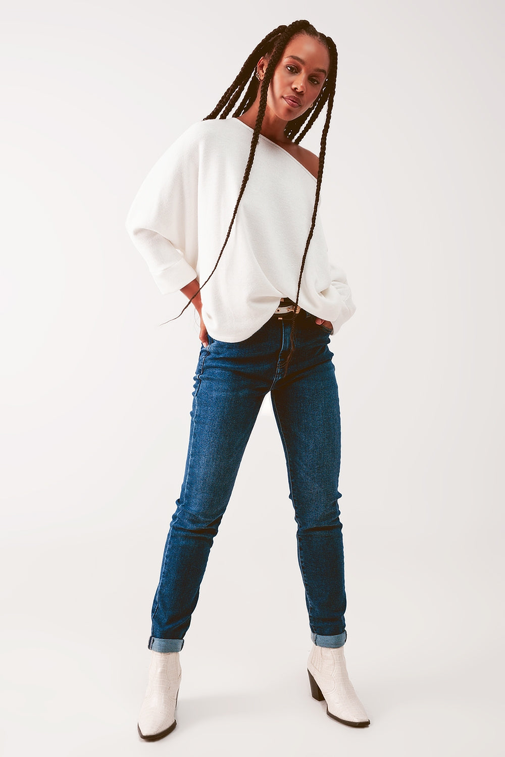 High waisted skinny jeans in mid wash - Denim