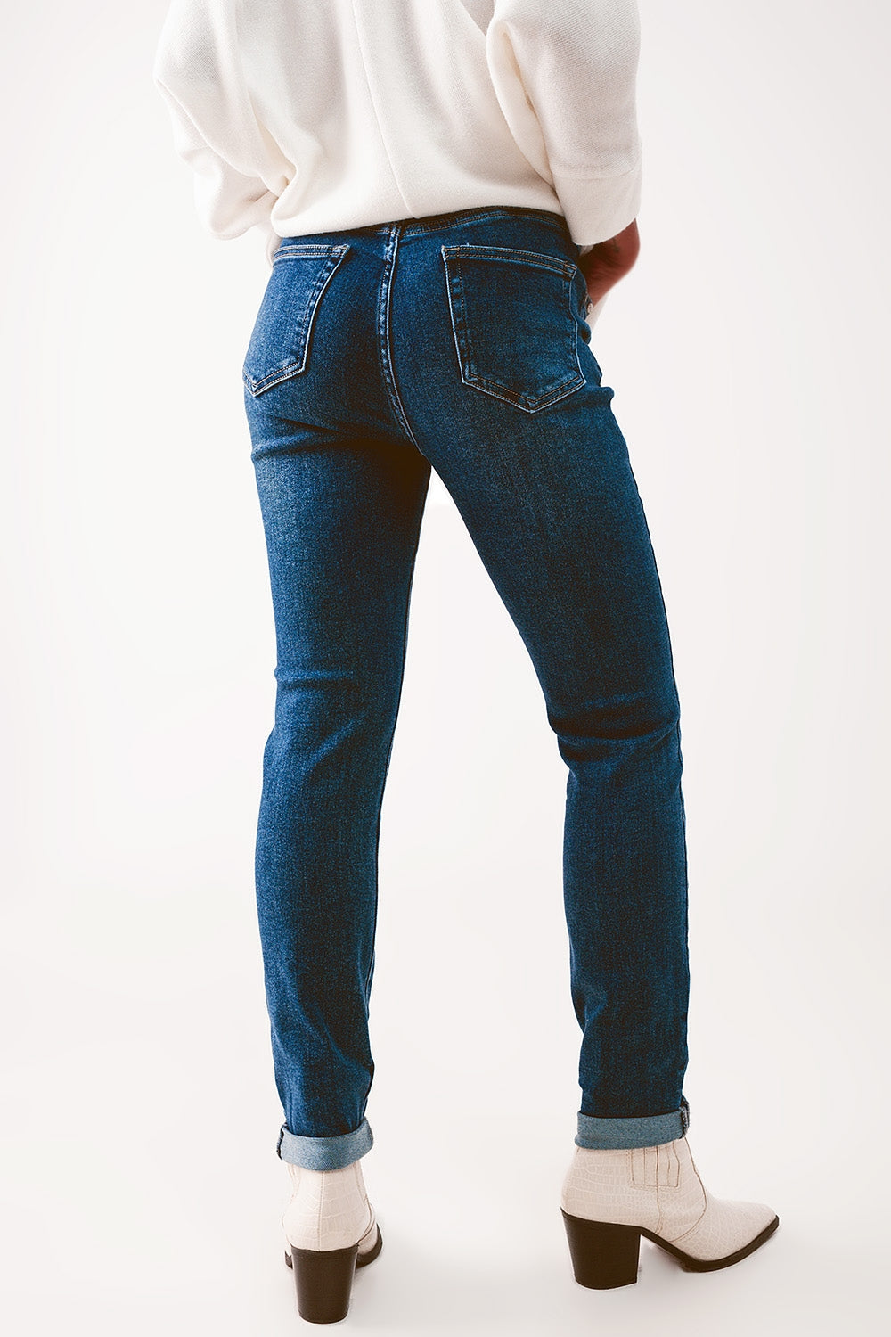 High waisted skinny jeans in mid wash - Denim
