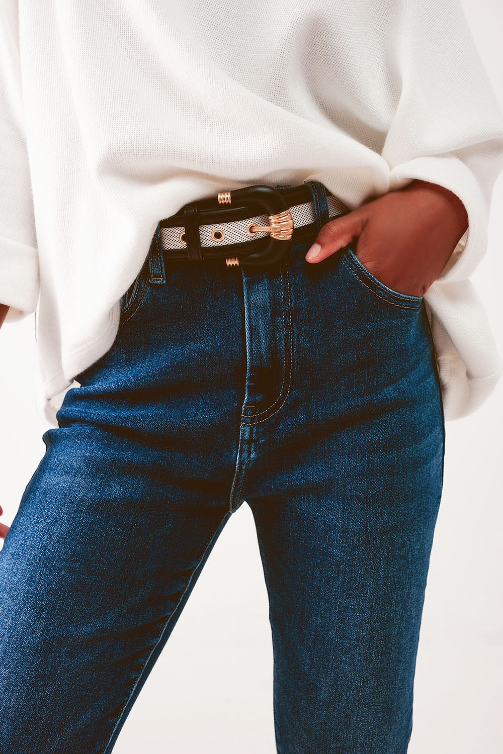 High waisted skinny jeans in mid wash - Denim