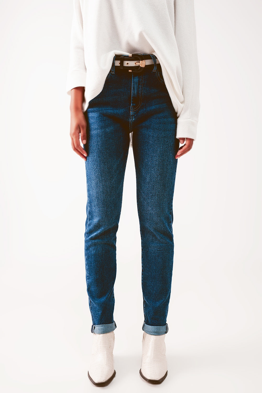 High waisted skinny jeans in mid wash - Denim