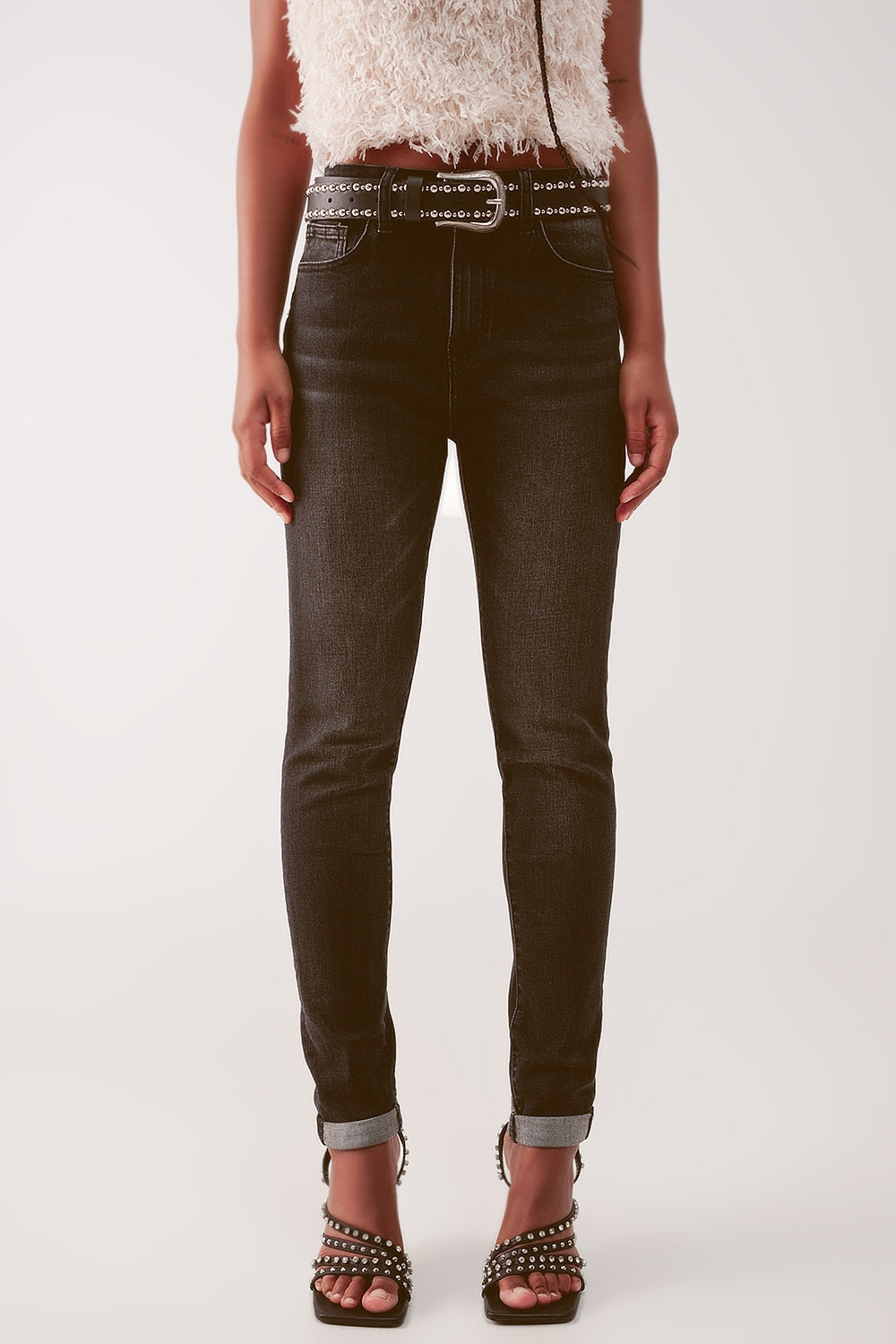 Super high waist skinny jeans in washed black - Coloured Jeans