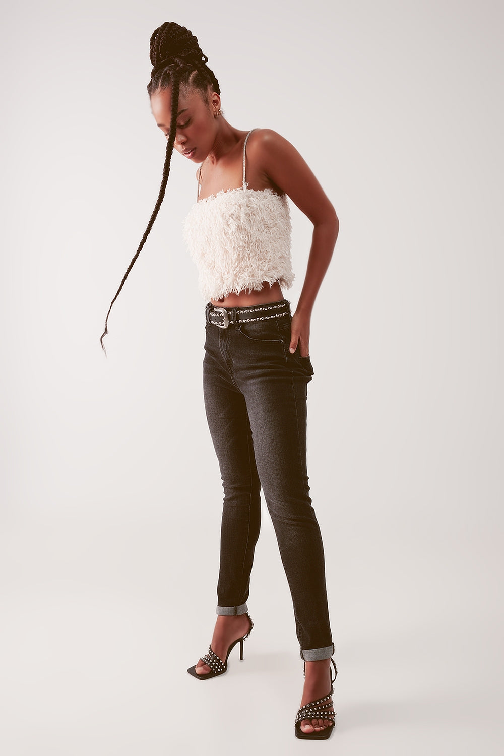 Super high waist skinny jeans in washed black - Coloured Jeans