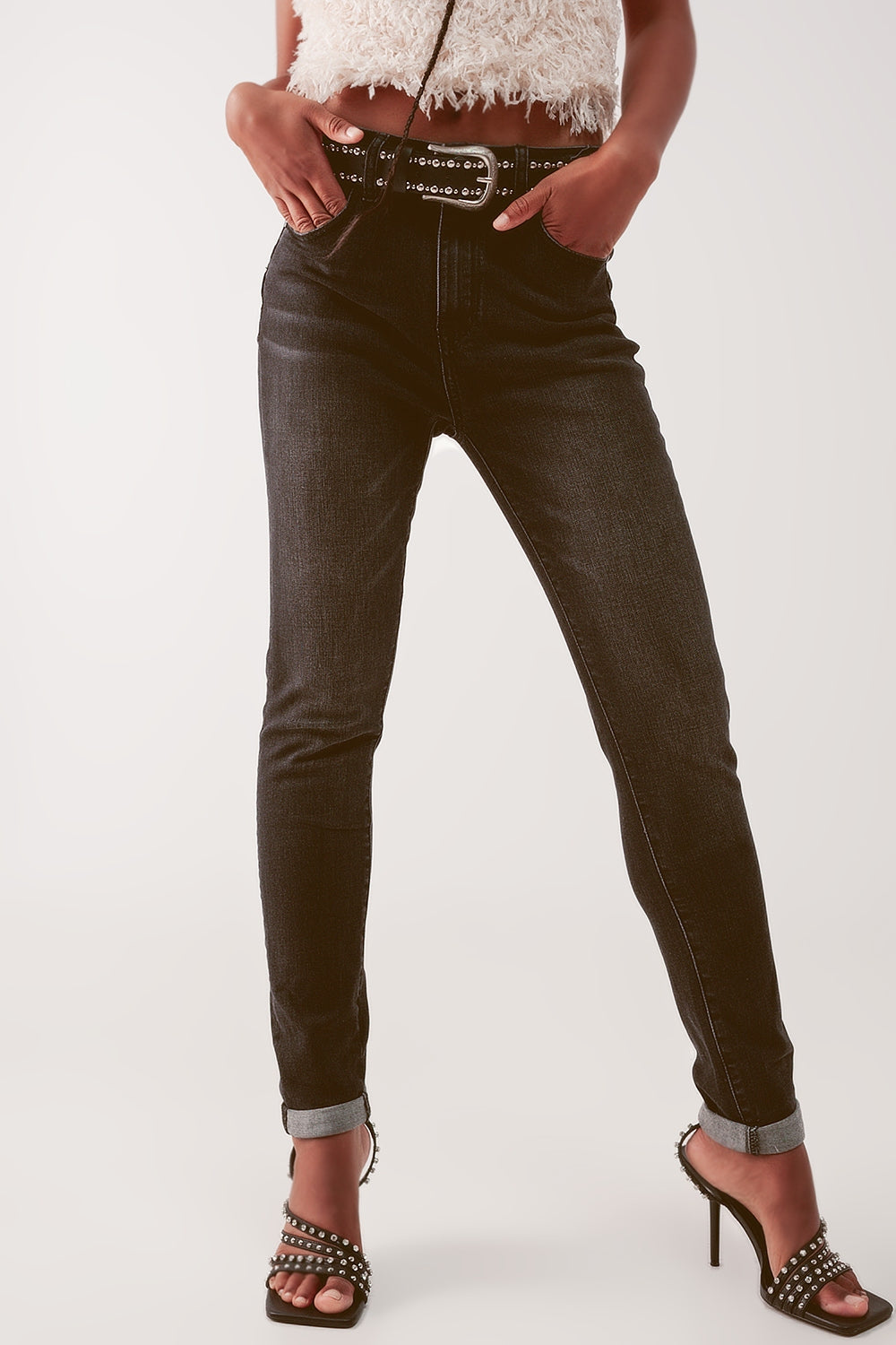 Super high waist skinny jeans in washed black - Coloured Jeans