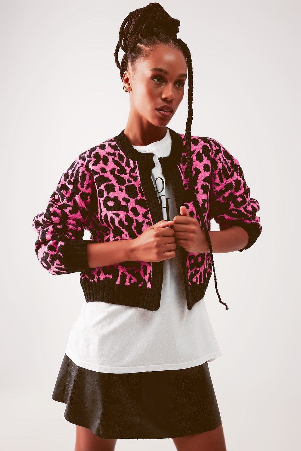 Cardi in fuchsia animal