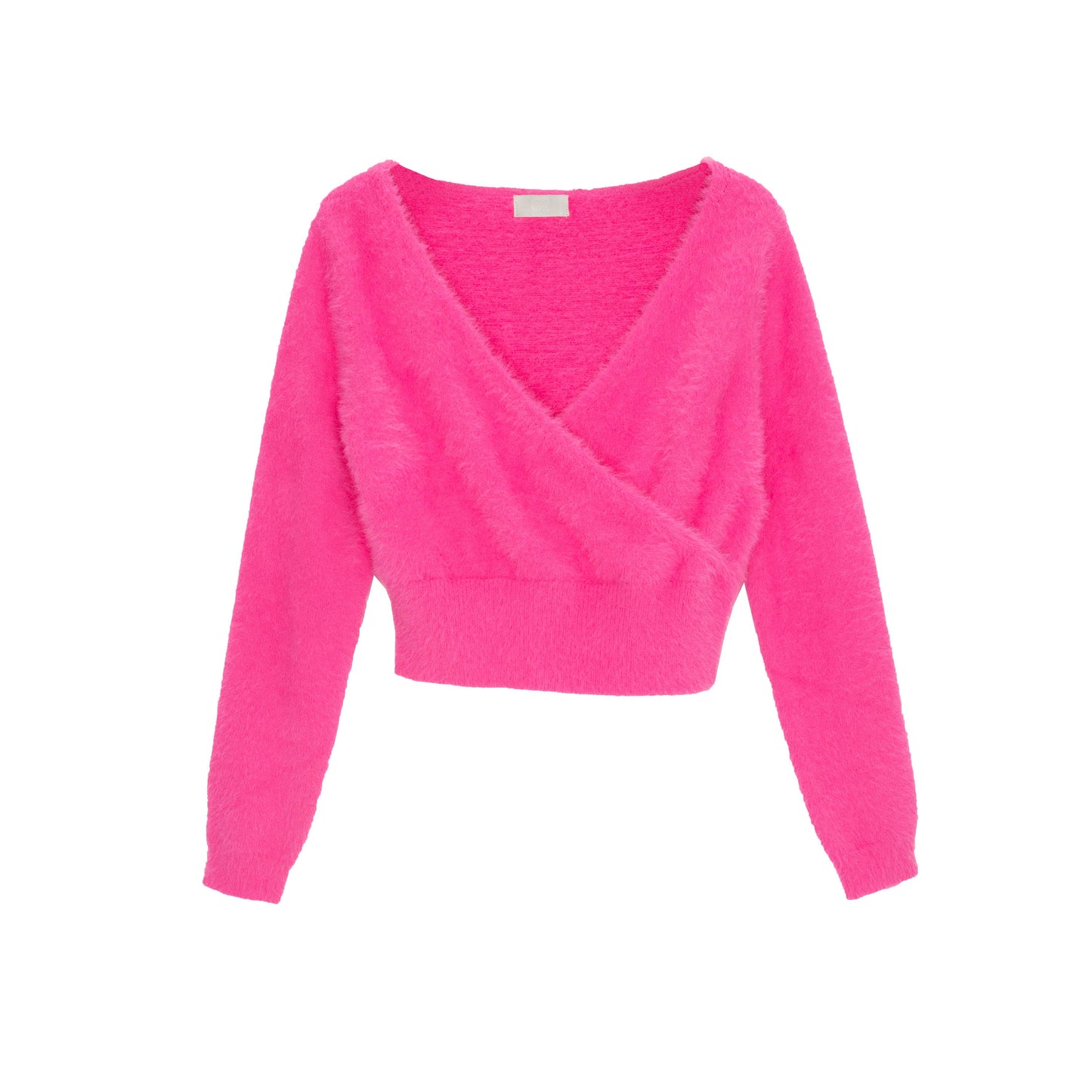 Fluffy v neck knit jumper in fuchsia