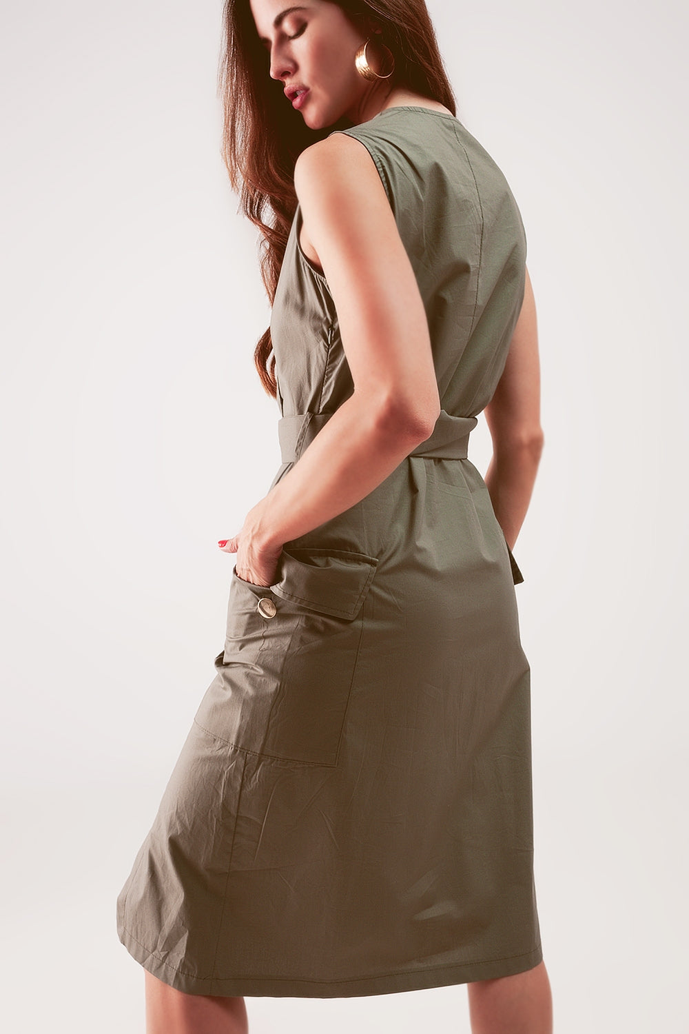 Wrap dress with tie waist detail in khaki - dress