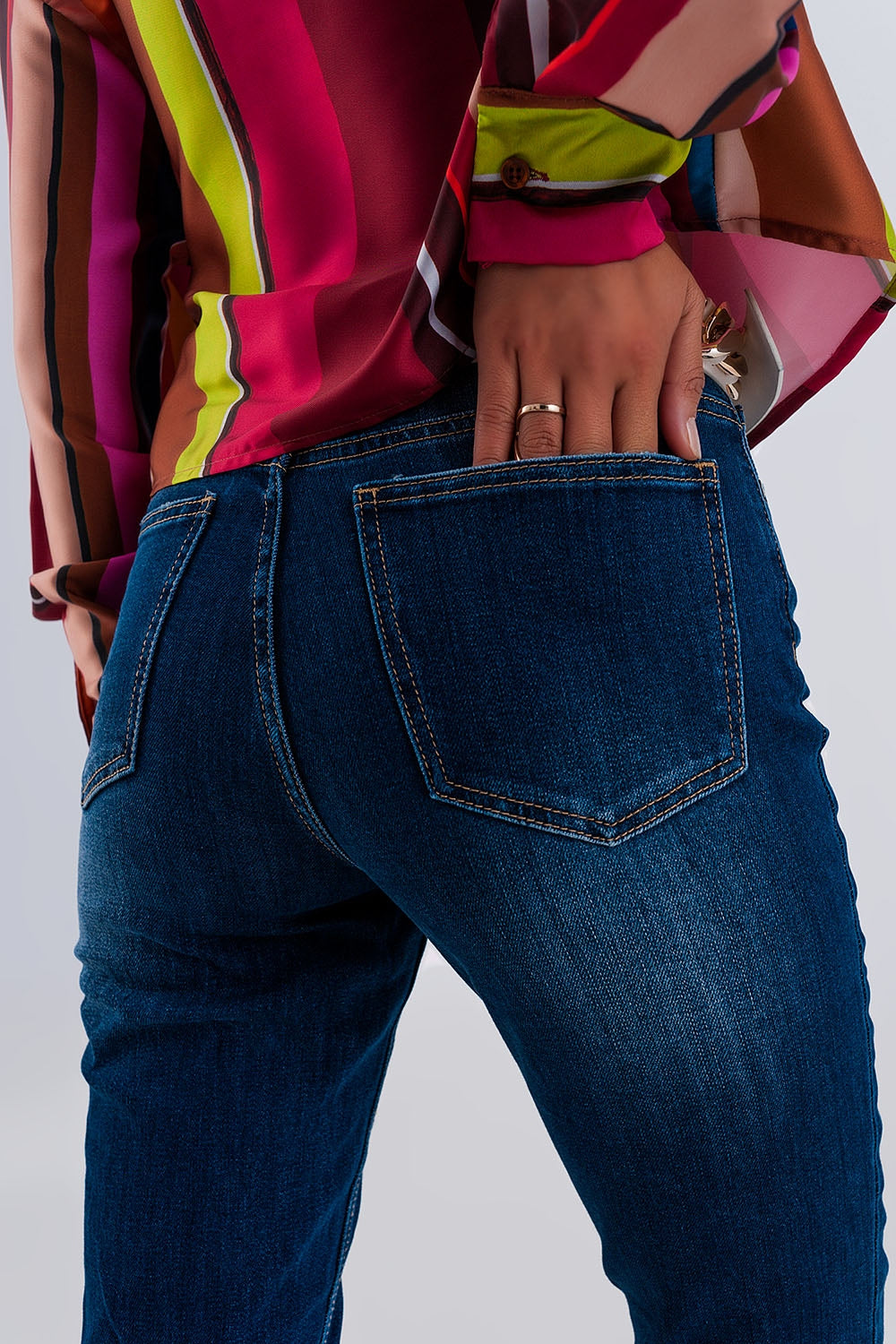 Skinny high waist raw hem jeans in dark blue - Denim