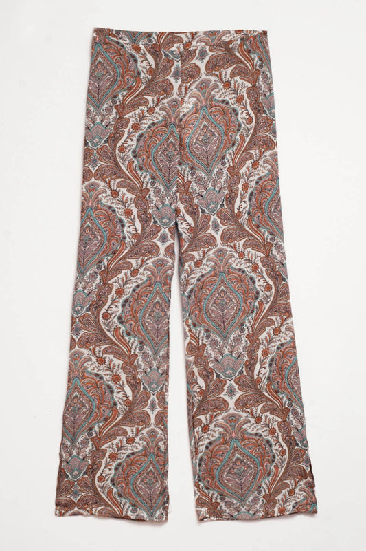 Wide leg pants in beige paisley print - trousers