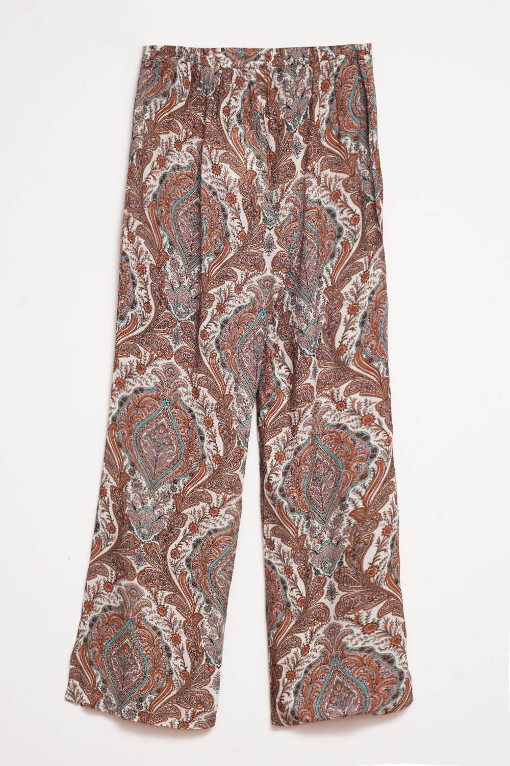 Wide leg pants in beige paisley print - trousers