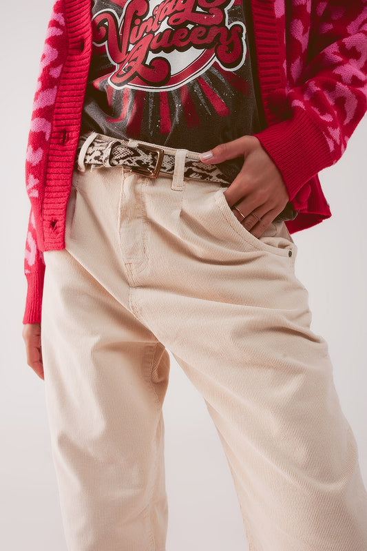 Wide cream corduroy pants with peg - trousers
