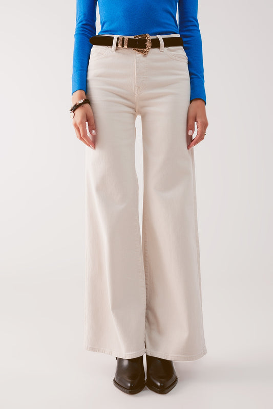 Cotton blend wide leg jeans in beige - Coloured Jeans