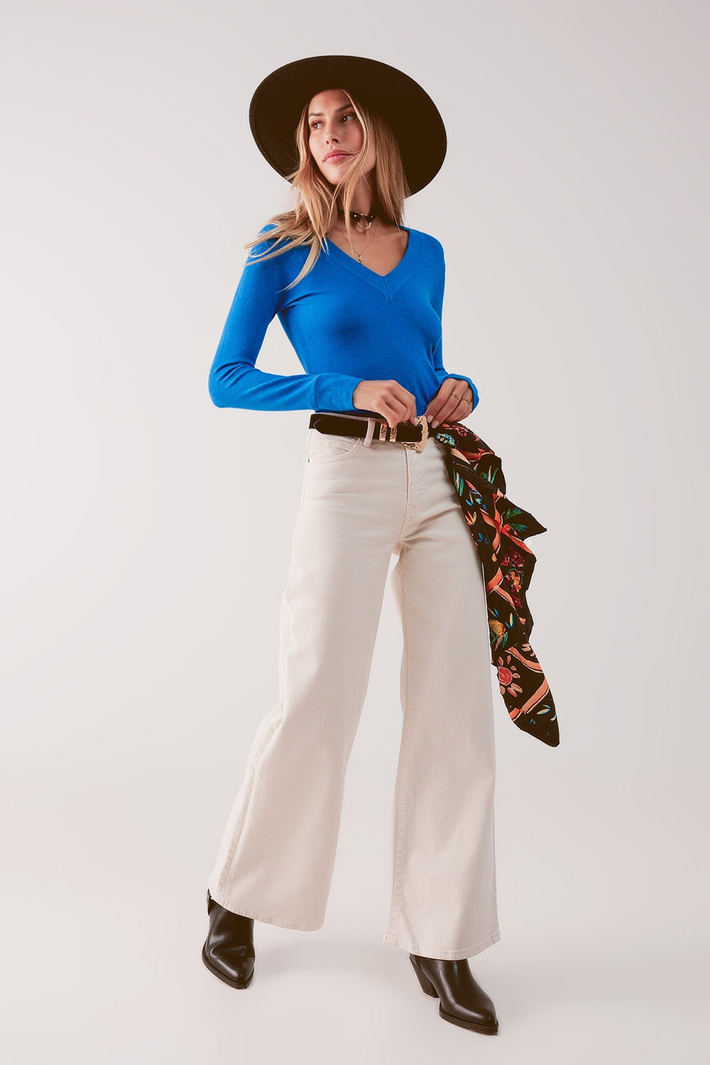 Cotton blend wide leg jeans in beige - Coloured Jeans