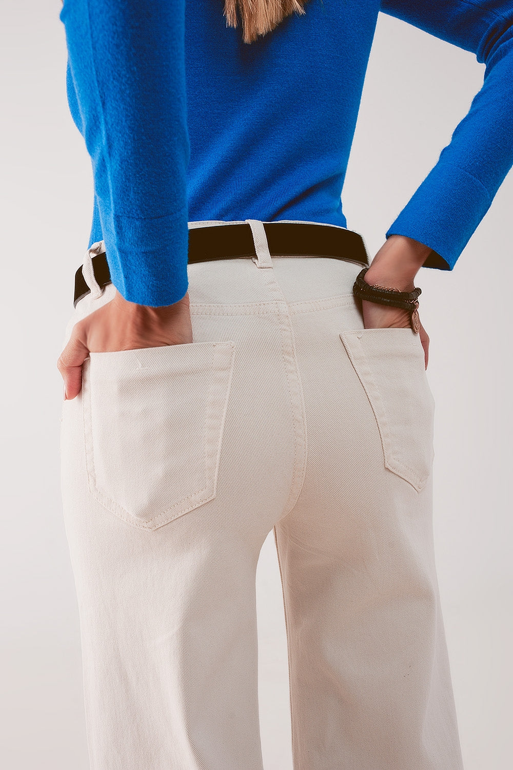 Cotton blend wide leg jeans in beige - Coloured Jeans